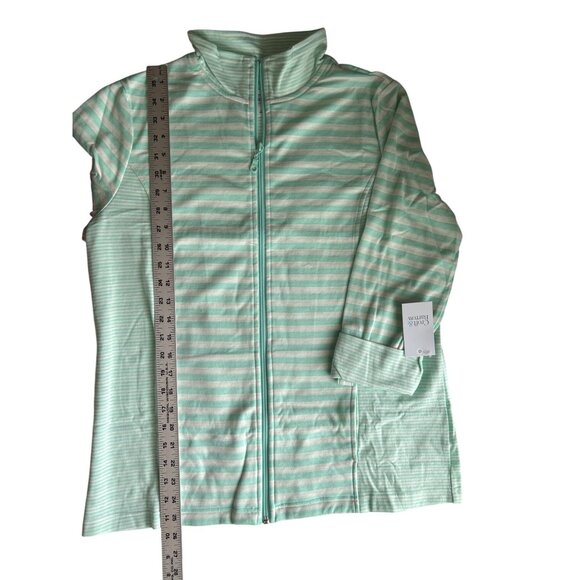 Womens Mint Green & White Striped Zip-Up Jacket With Foldable 3/4 Sleeves Size M - Picture 5 of 6